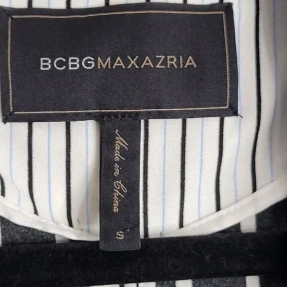 BCBGMAXAZRIA Shirt Jacket Small Black Blue Stripe Trech Belt Pockets Lightweight - Picture 7 of 11